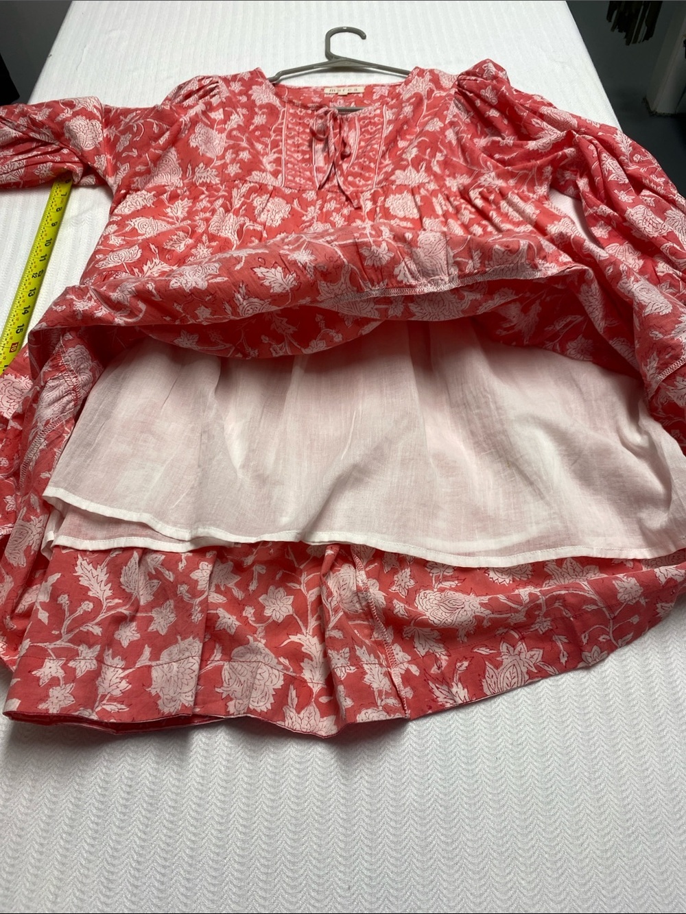 Marea Liz Joy Coral Floral Babydoll Mini Dress Cottagecore Boho Romantic Large - Picture 10 of 10